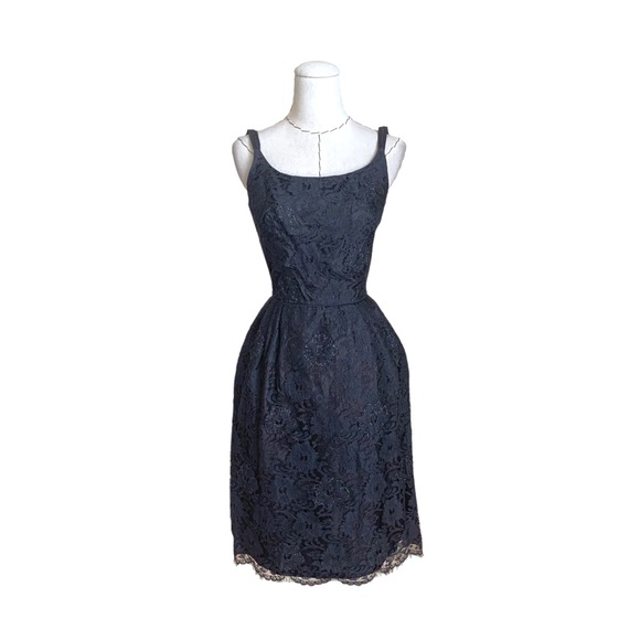 Vintage 60s Carol Craig Wiggle Cocktail Dress Black Lace Glitter Details VLV - Picture 1 of 12